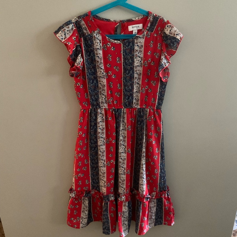 Speechless Red and Blue Floral, Tiered with Flutter Sleeves dress